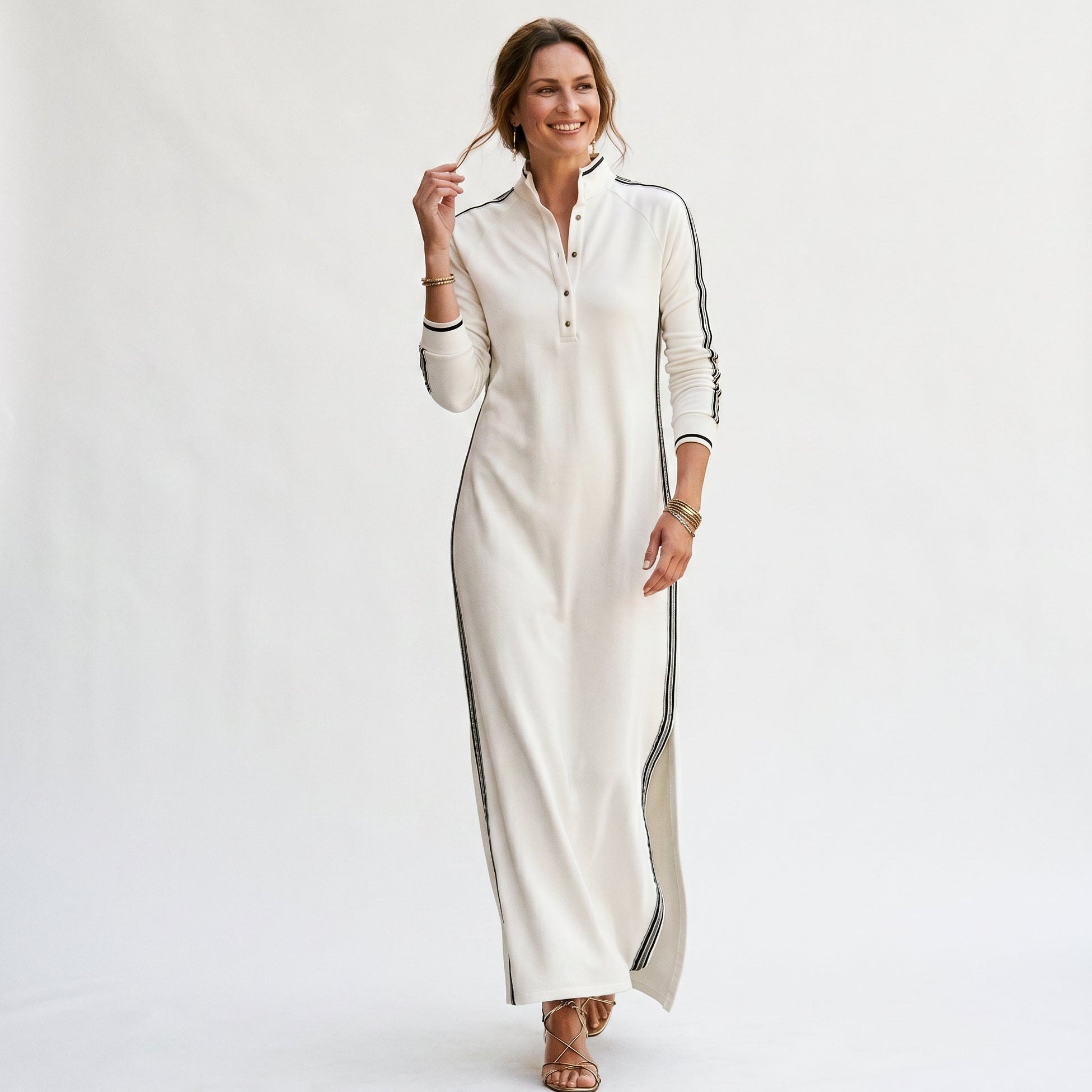 Sophia | Chic White Maxi Dress With Button-Down Collar DONE 05 -21-2026