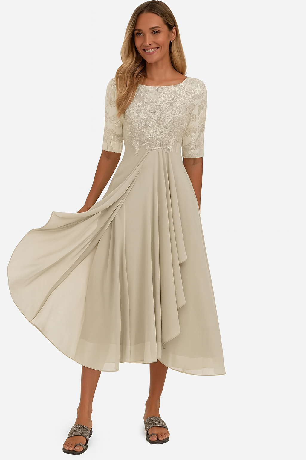 Sophie | A-lijn Midi-jurk voor Dames met Kanten Details voor Zomeruitjes 0