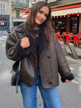 Women's Vegan Leather Jacket | Faux Shearling Lining & Relaxed Fit