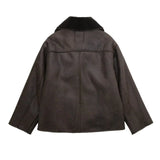 Women's Vegan Leather Jacket | Faux Shearling Lining & Relaxed Fit