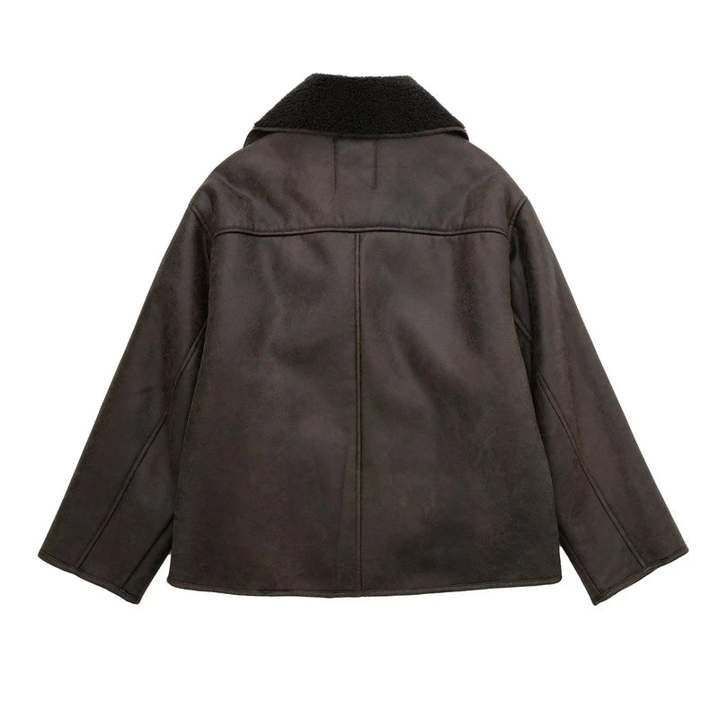 Women's Vegan Leather Jacket | Faux Shearling Lining & Relaxed Fit