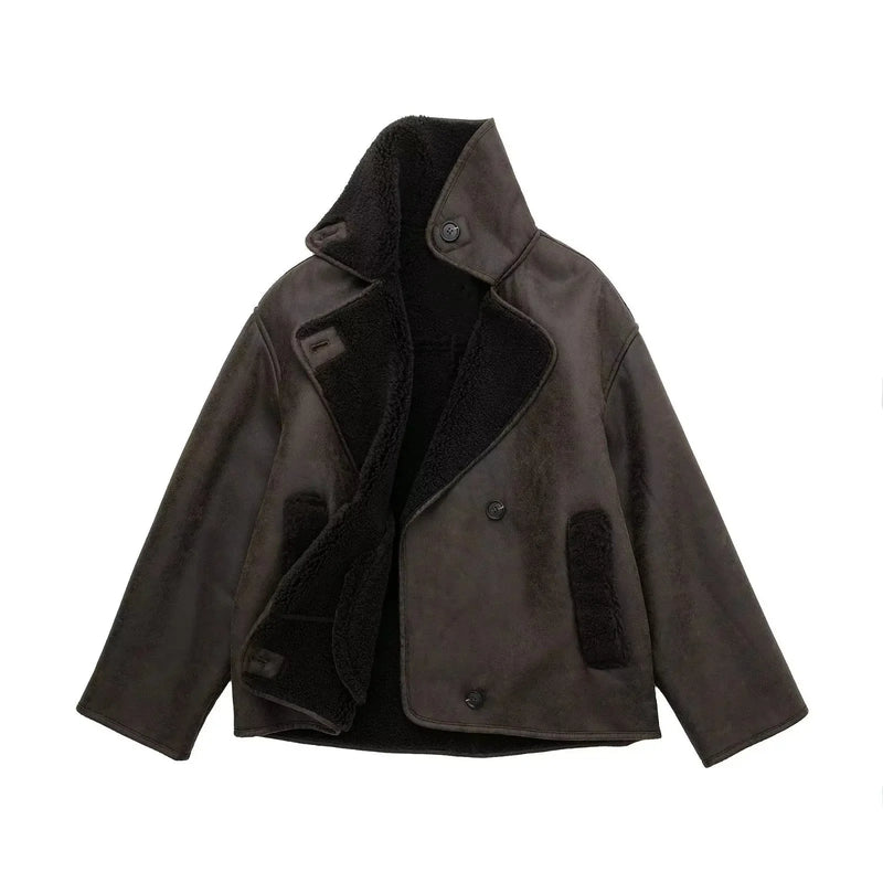 Women's Vegan Leather Jacket | Faux Shearling Lining & Relaxed Fit