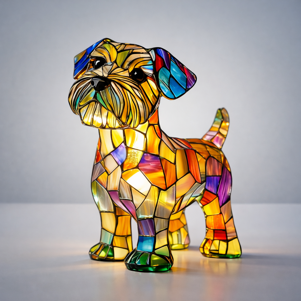 Stained Glass Dog Table Lamp - LED Night Light Resin Decor