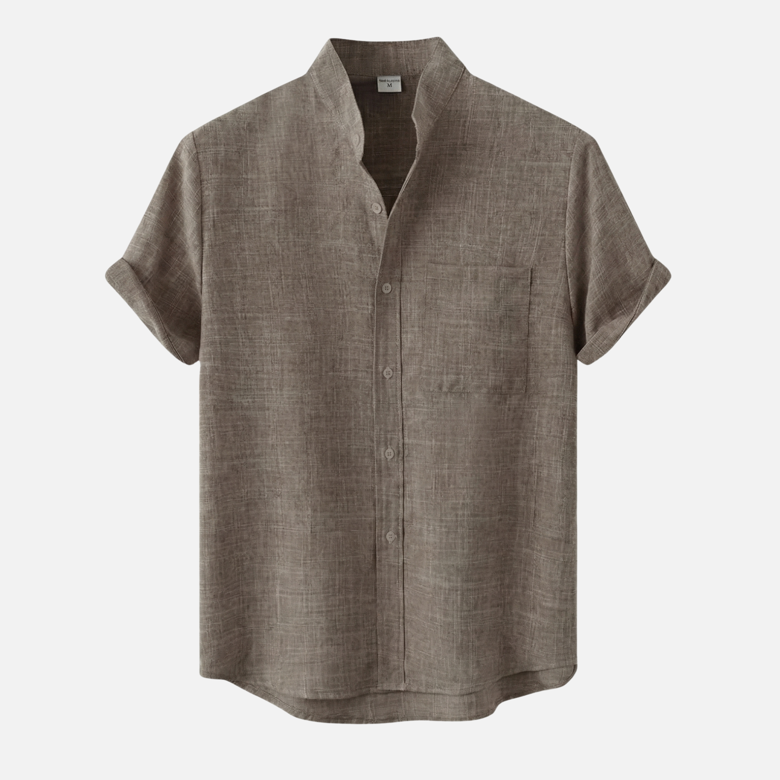 Textured Cotton Blend Shirt with Mandarin Collar