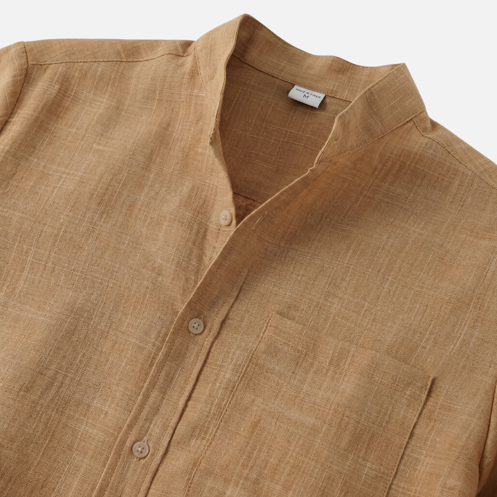 Camisa de mezcla de algodón texturizado con cuello mandarín