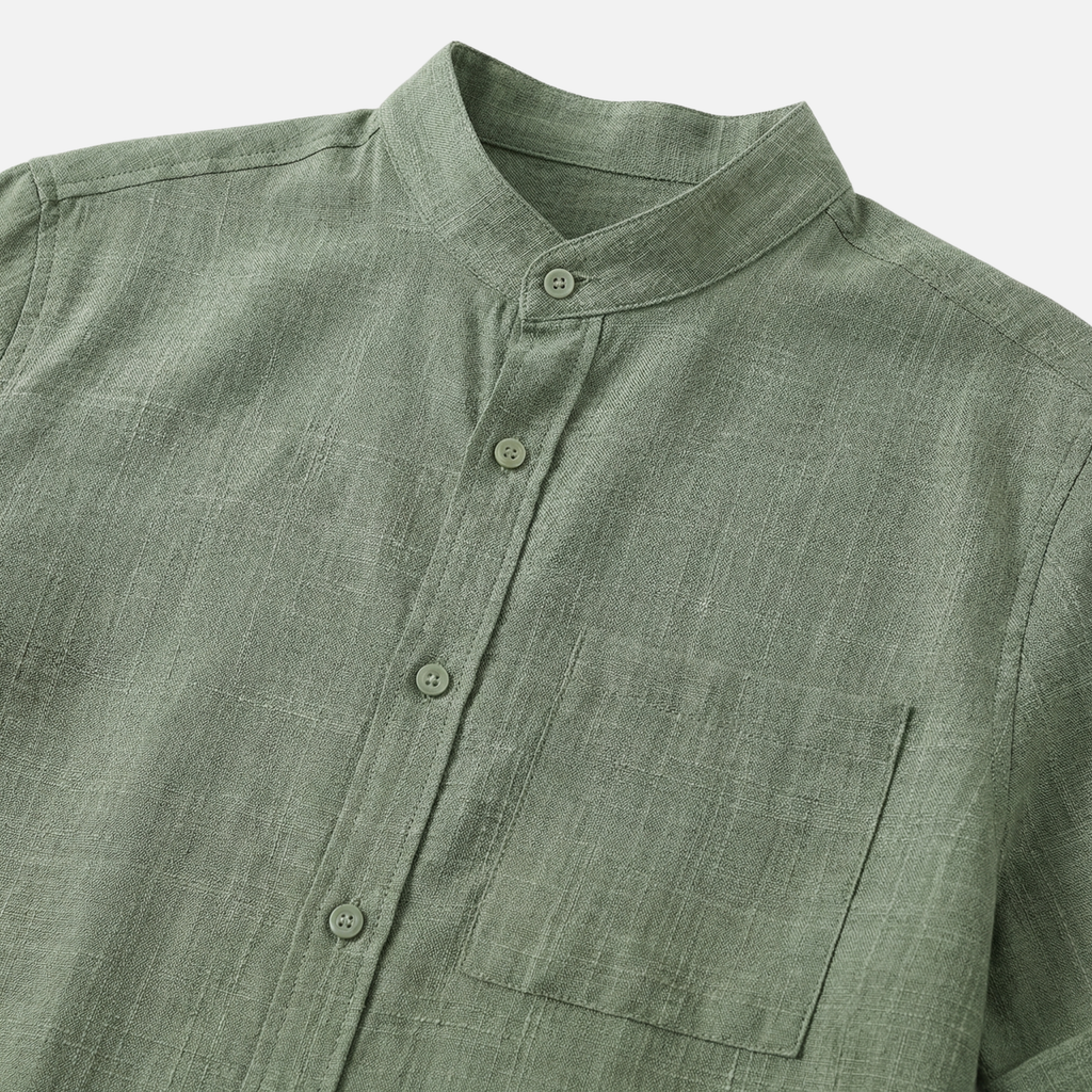 Camisa de mezcla de algodón texturizado con cuello mandarín