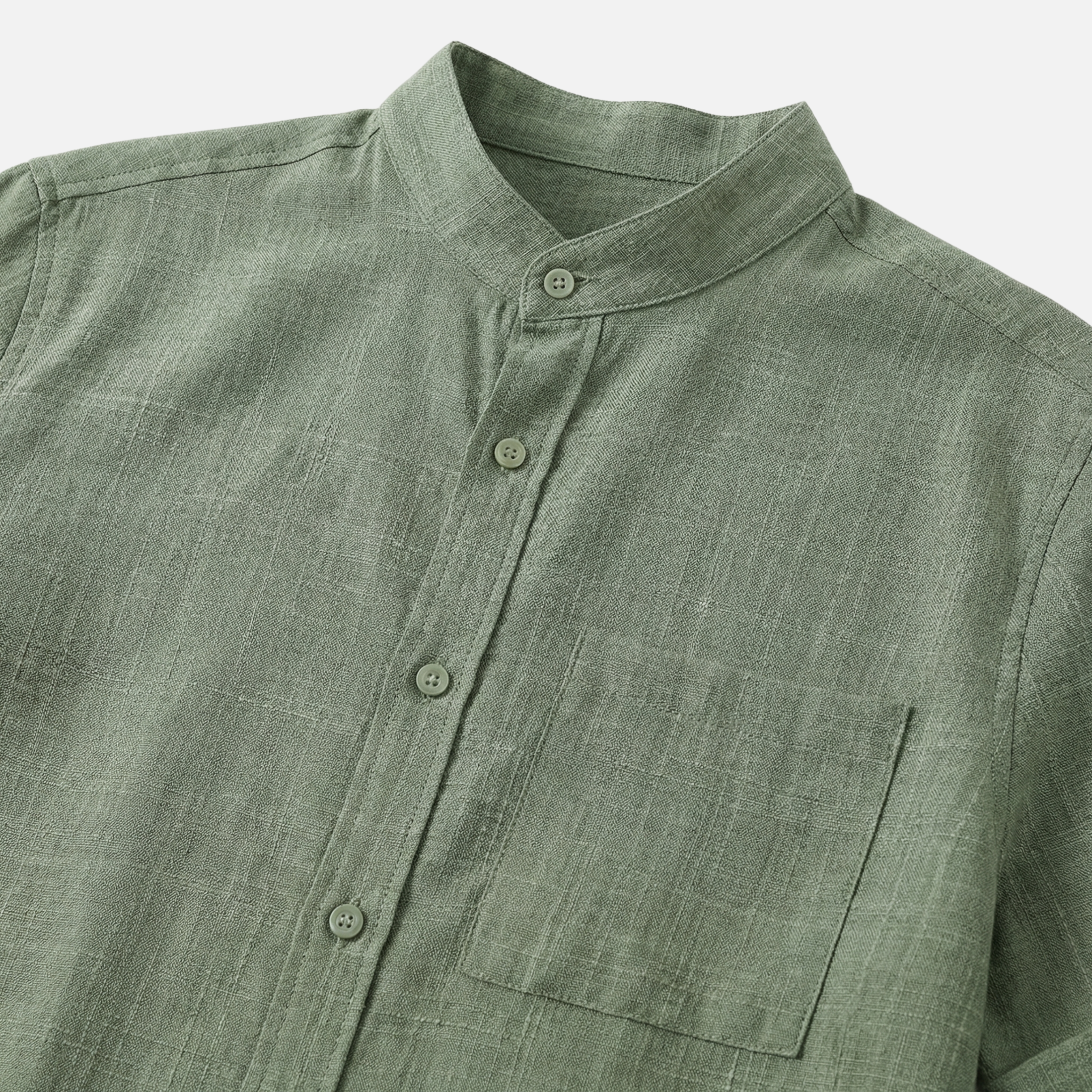 Camisa de mezcla de algodón texturizado con cuello mandarín