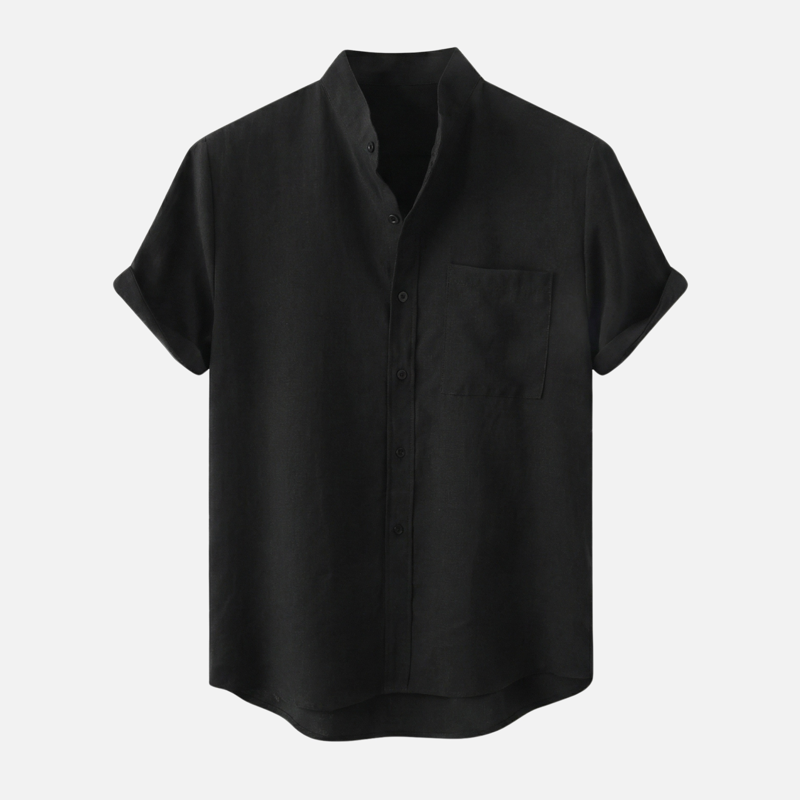 Textured Cotton Blend Shirt with Mandarin Collar