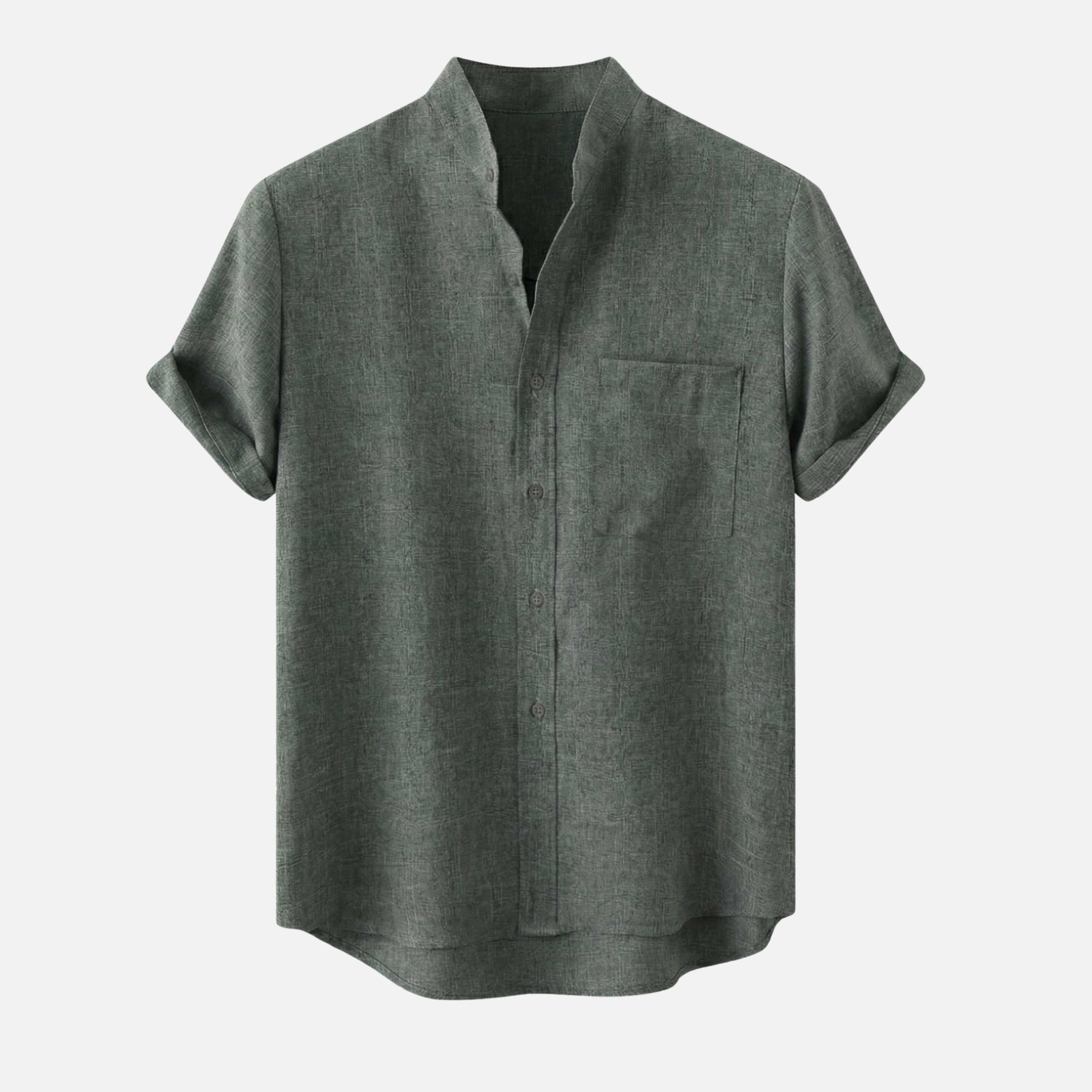 Textured Cotton Blend Shirt with Mandarin Collar