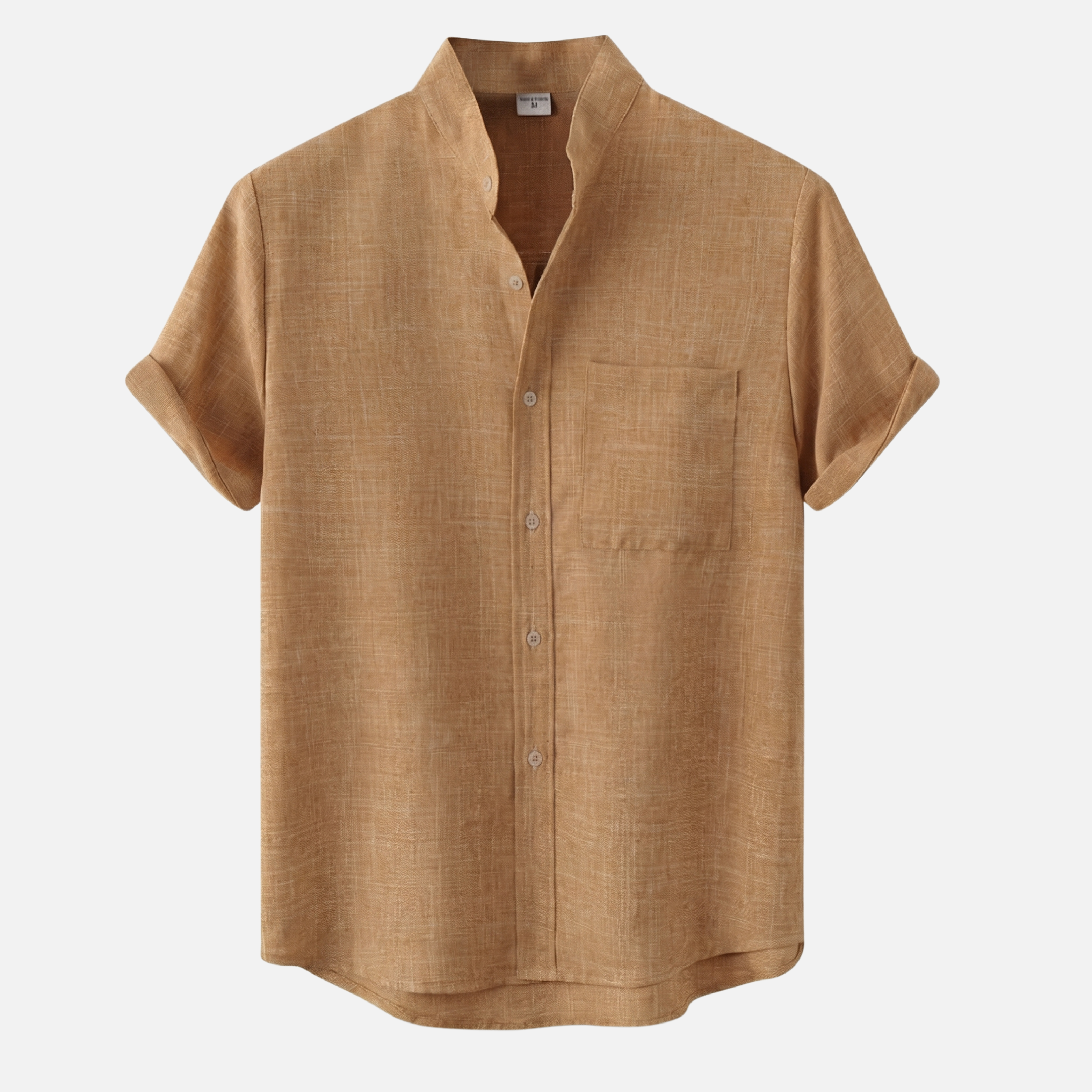 Textured Cotton Blend Shirt with Mandarin Collar