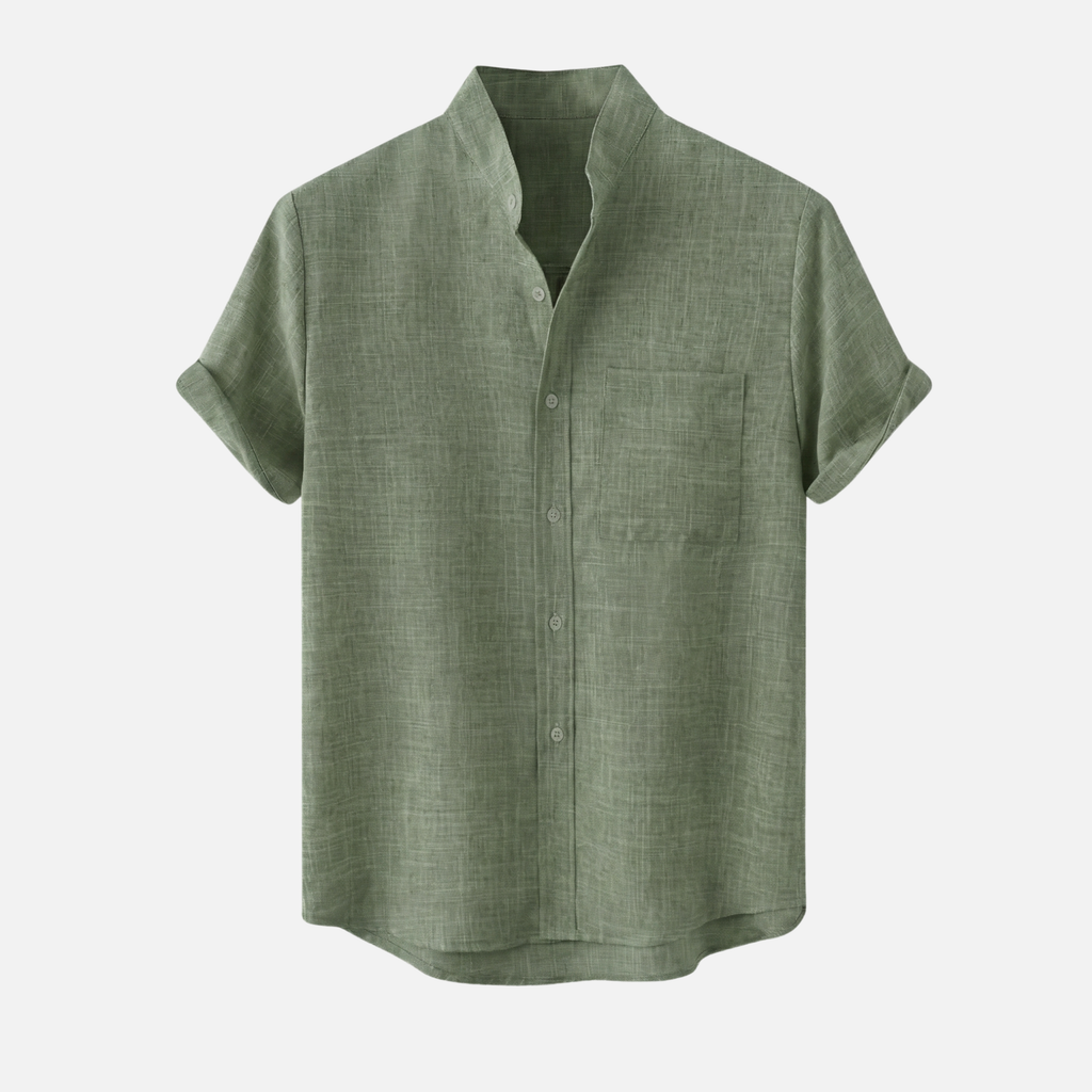 Camisa de mezcla de algodón texturizado con cuello mandarín