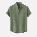 Camisa de mezcla de algodón texturizado con cuello mandarín