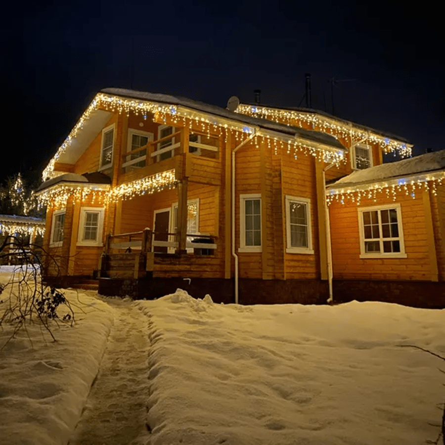 LED Icicle String Lights  Warm White Flickering Effect - Detailed view