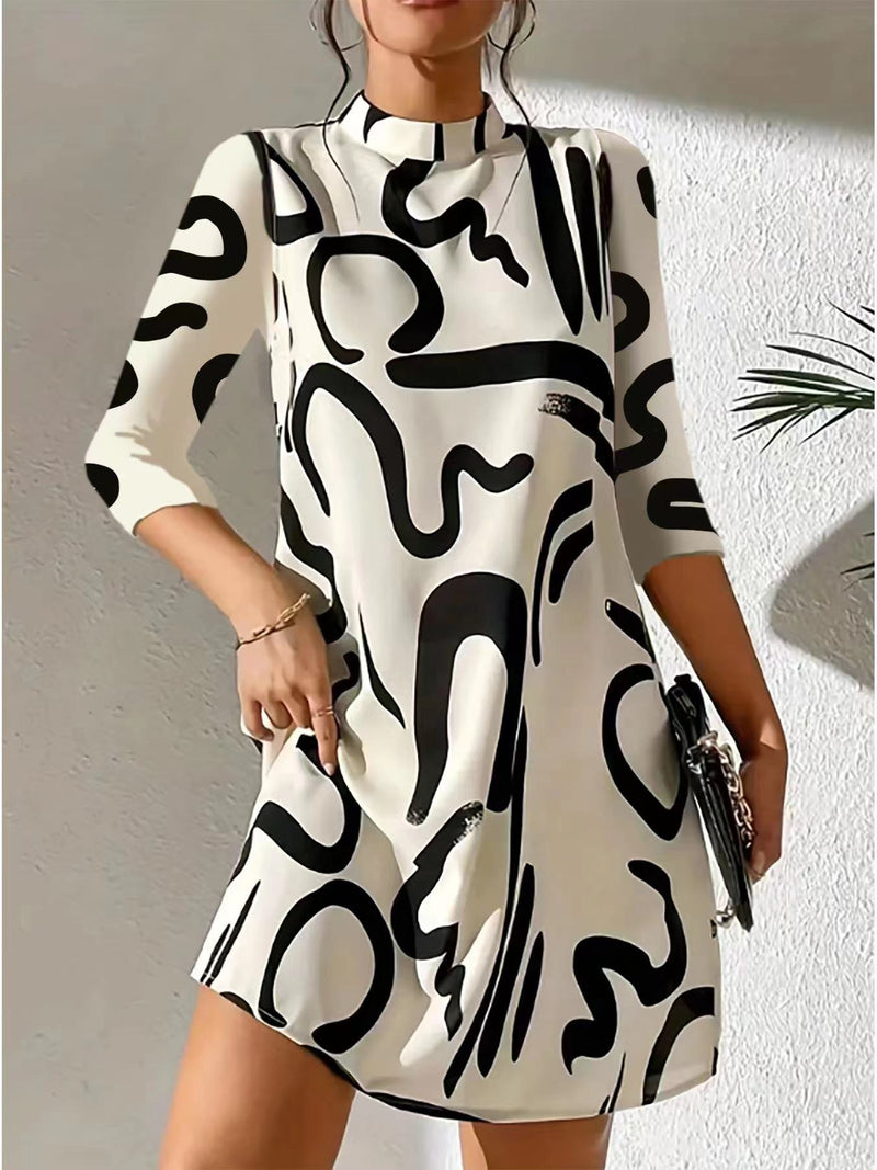 Women's Autumn Print Dress – Stylish & Cosy Everyday Fit