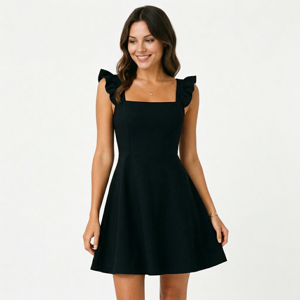 Women's Fit & Flare Mini Dress with Ruffle Straps