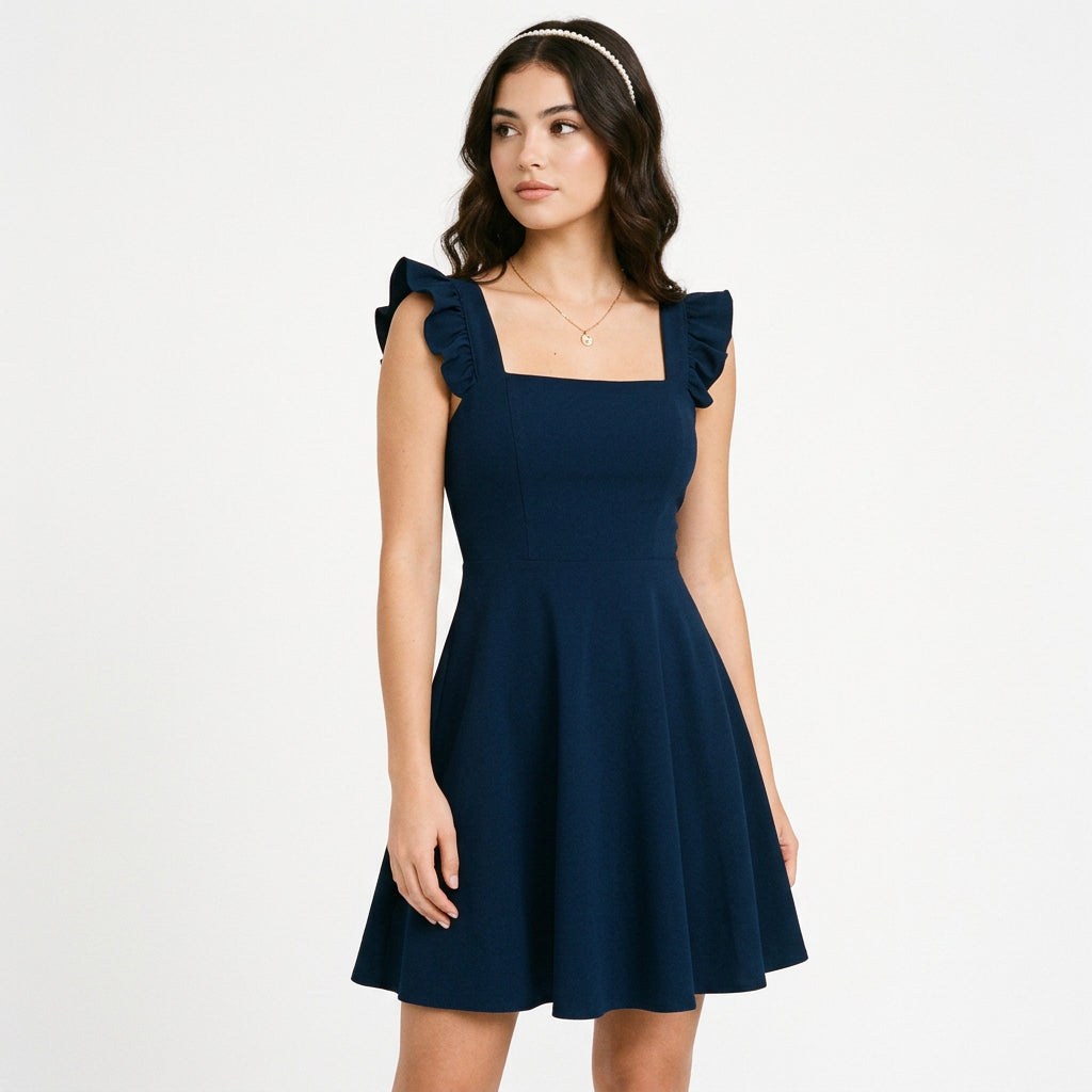 Women's Fit & Flare Mini Dress with Ruffle Straps