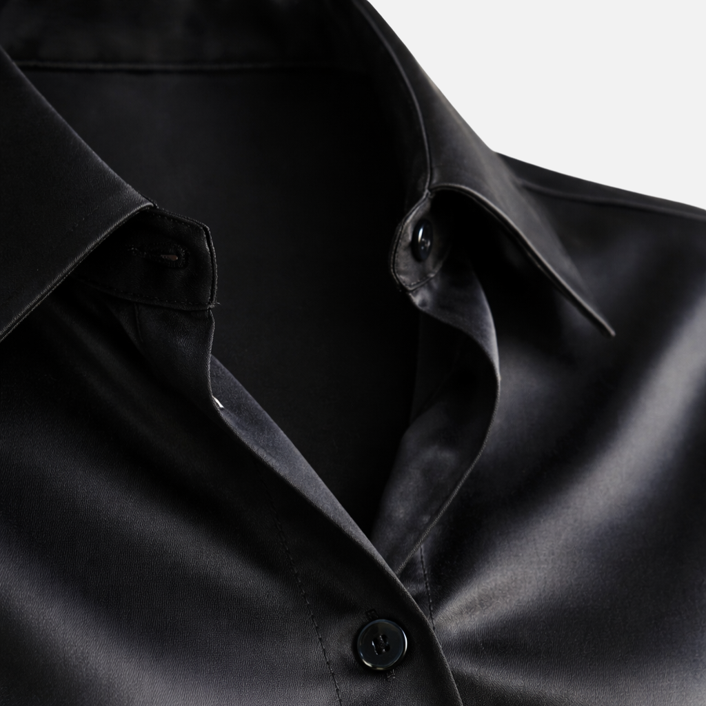 Blusa de satén para mujer con botones y mangas largas