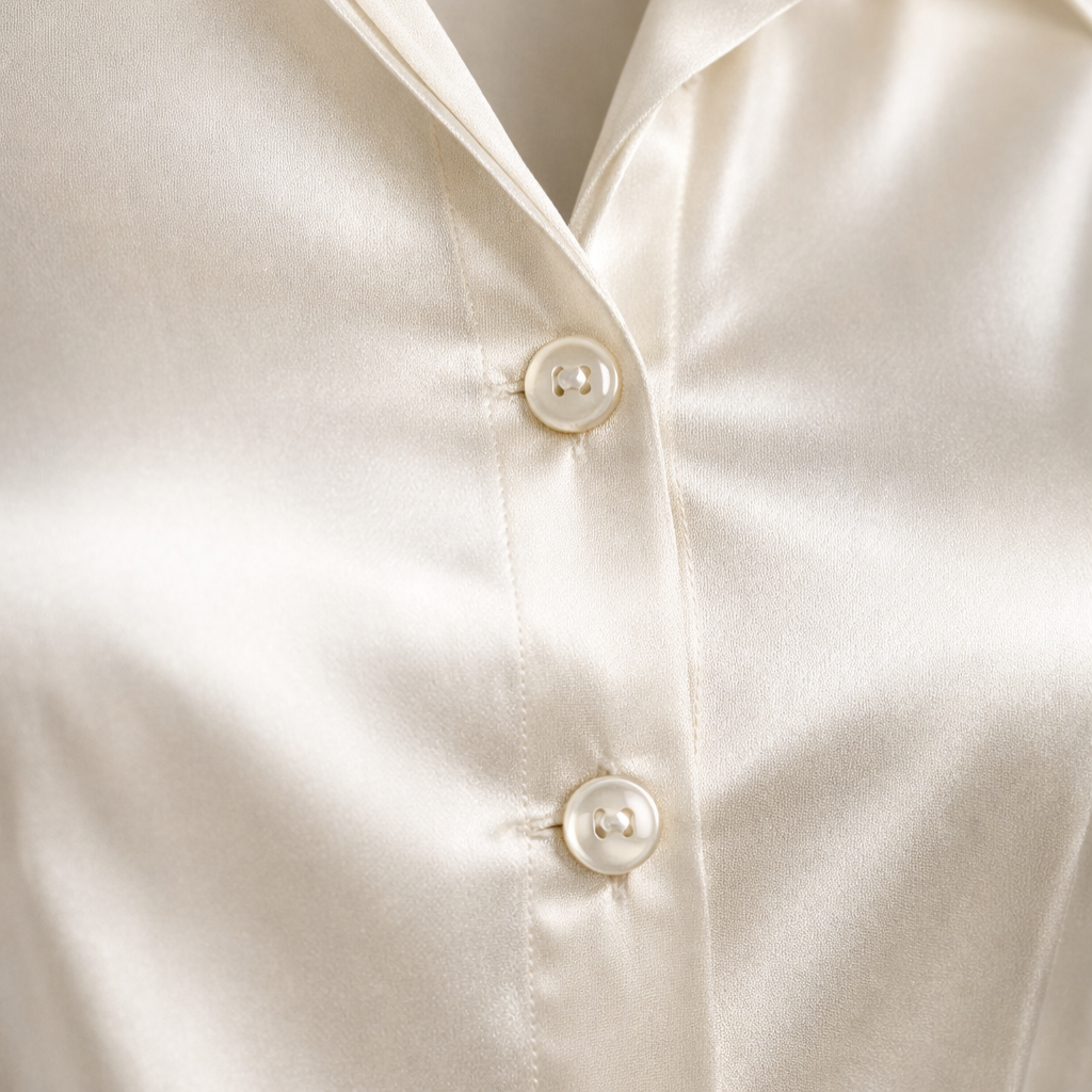 Blusa de satén para mujer con botones y mangas largas