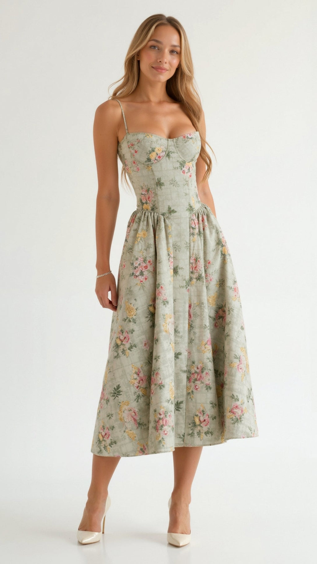 Abito midi con corsetto floreale da donna per eventi estivi