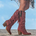 Western Fringe Boots  Suede Knee High Block Heel - Product showcase
