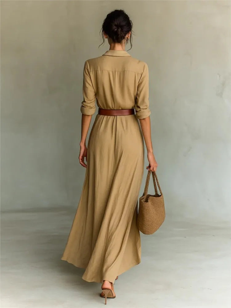 Elegante abito camicia lungo con cintura