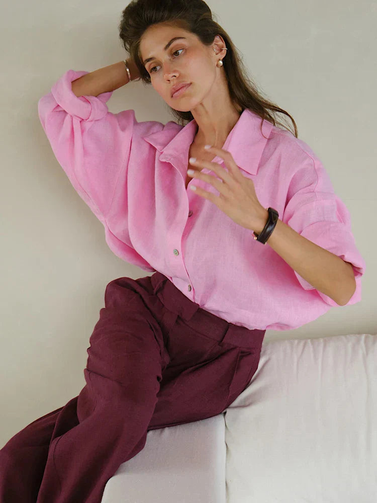 Oversized Linen Blouse - Summer Tops for Women