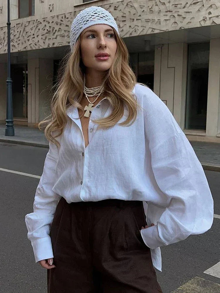 Oversized Linen Blouse - Summer Tops for Women