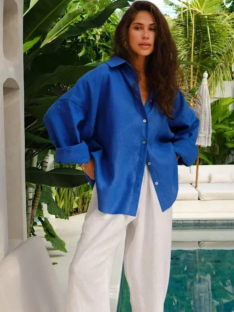 Oversized Linen Blouse - Summer Tops for Women