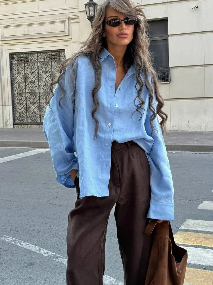 Oversized Linen Blouse - Summer Tops for Women