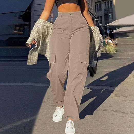 Women's High-Waist Relaxed Fit Cargo Trousers - Soft Woven Texture