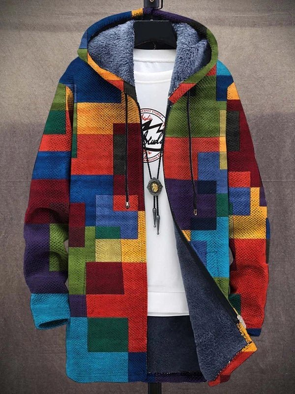 Cardigan con cappuccio in pile a blocchi di colore da uomo