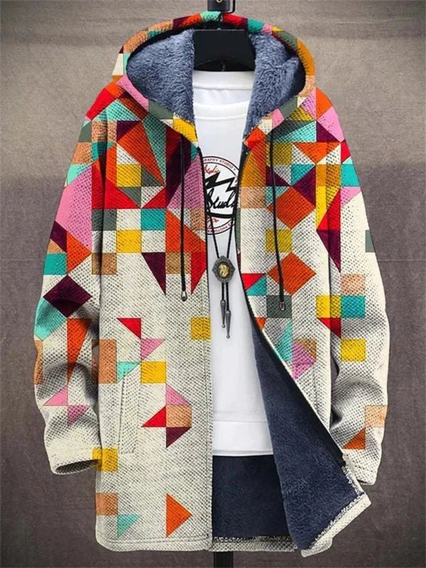 Cardigan con cappuccio in pile a blocchi di colore da uomo