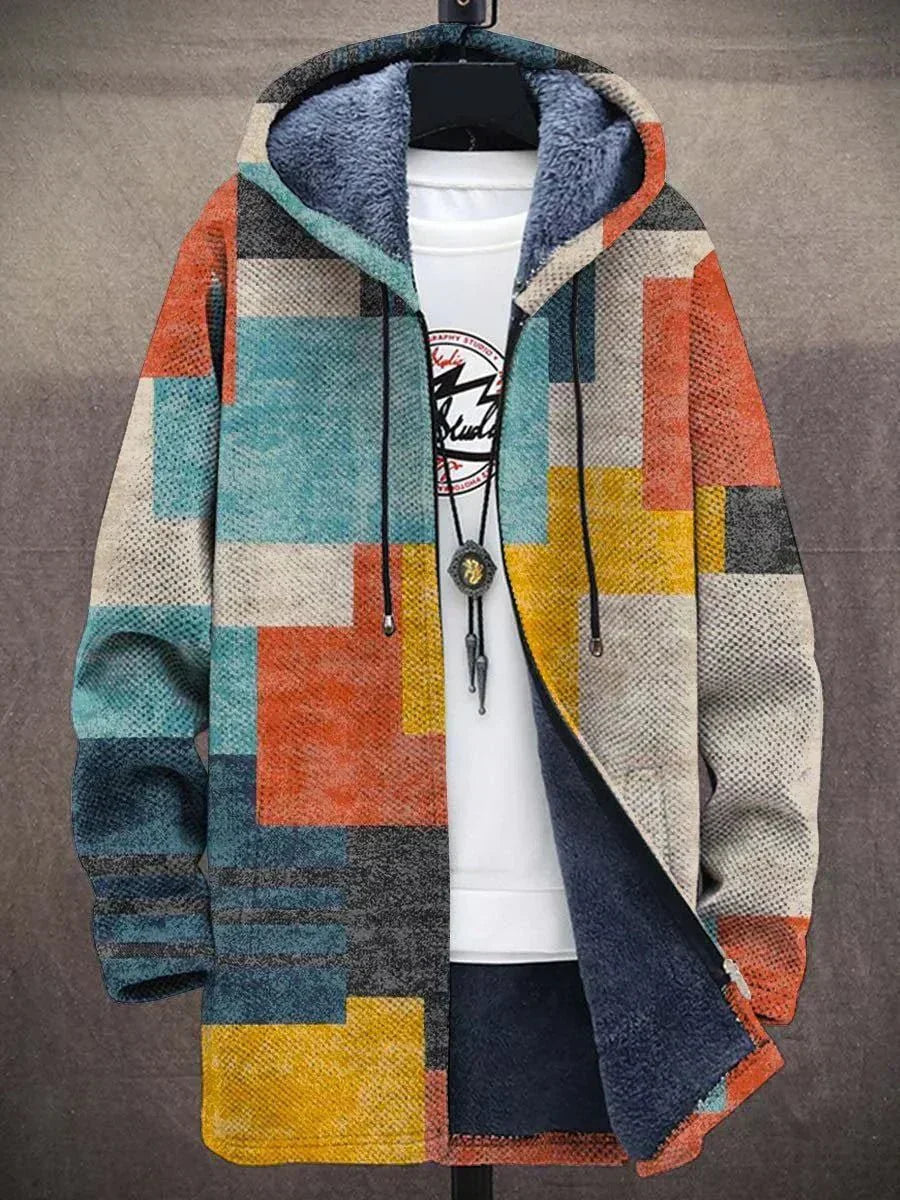 Cardigan con cappuccio in pile a blocchi di colore da uomo