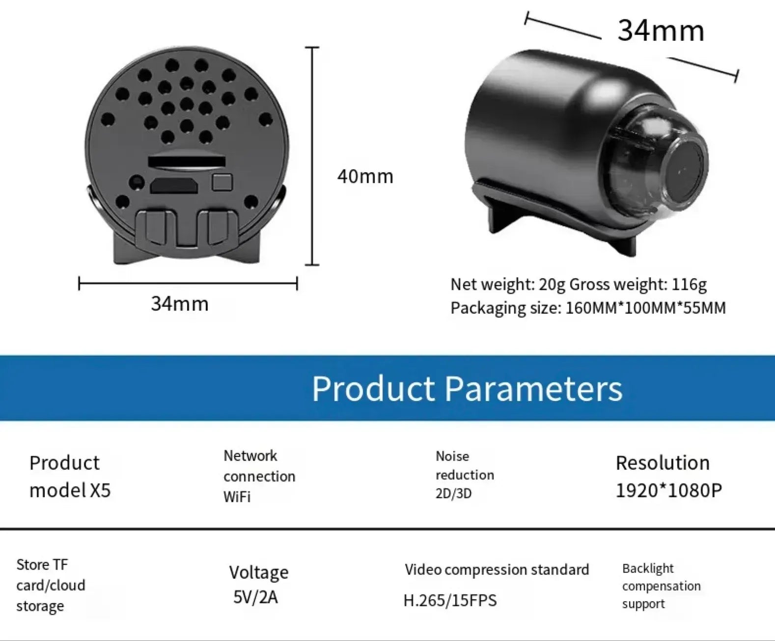 Mini 5G bezdrôtová kamera 1080P HD