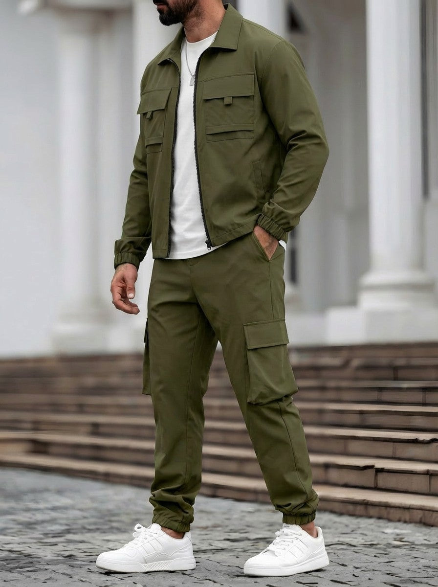 Set giacca tattica e pantaloni cargo da uomo