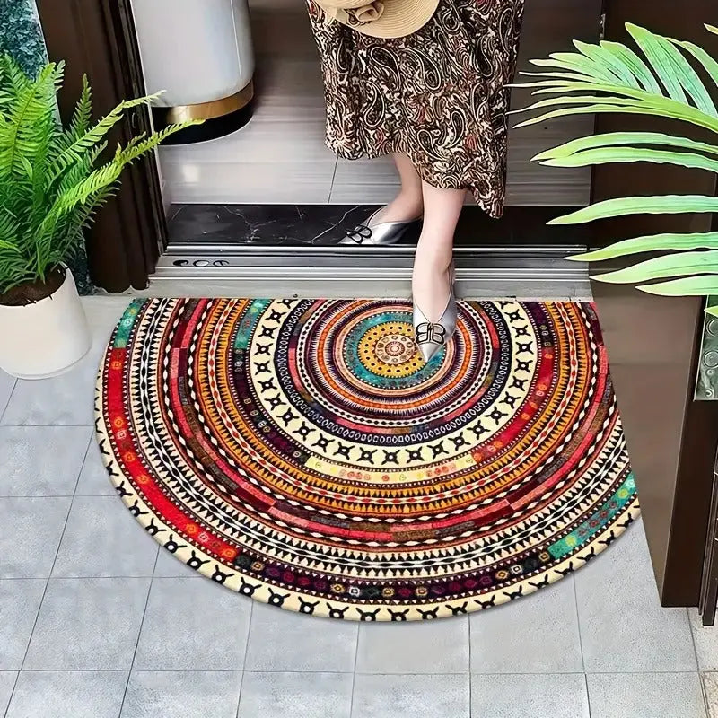Boho rohožka ve tvaru půlměsíce – stylová ochrana vstupu