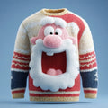 Men's Christmas Sweater – 3D Santa Claus Face Fuzzy Knit Pullover with Long Sleeves