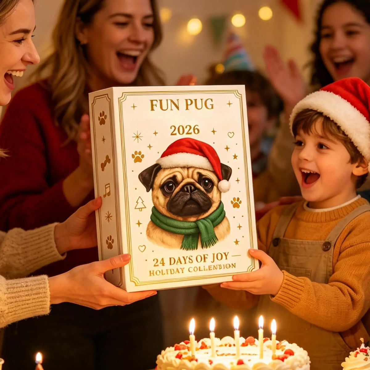 Pug Christmas Countdown Calendar 2026 24 Days Mini Dog Figurine Advent Festive Decoration Party Supplies Stockings Office Table Living Room