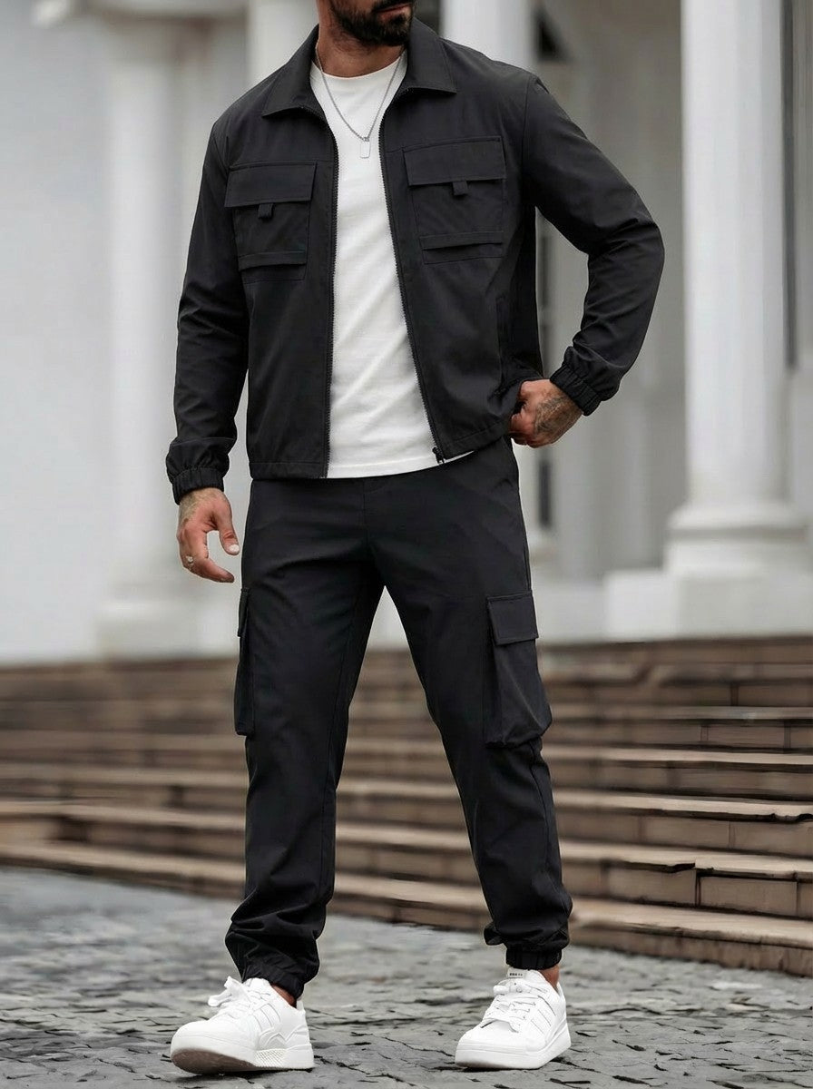 Set giacca tattica e pantaloni cargo da uomo