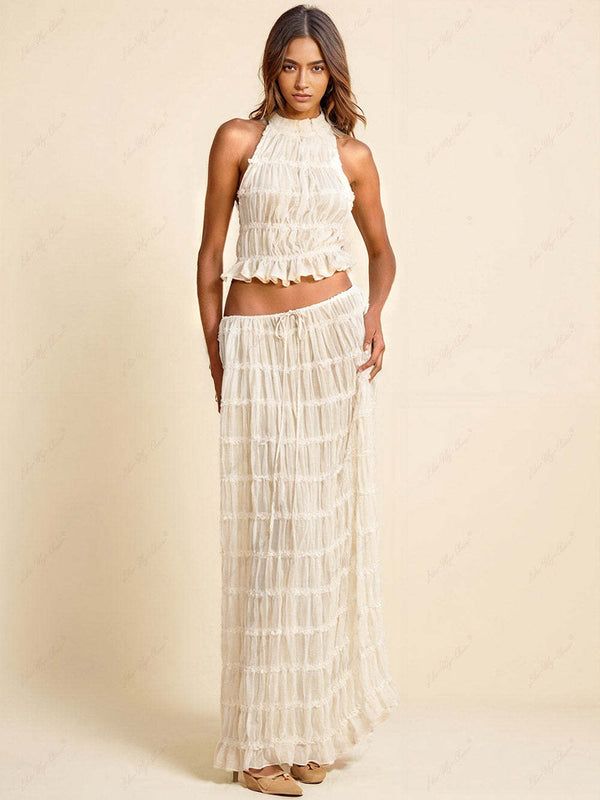 The Eliza Pleated Maxi Skirt – Tiered Design with Adjustable Waist