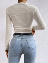 Women’s Waffle Pleated Top | Solid Colour Long Sleeve Style for Everyday Wear