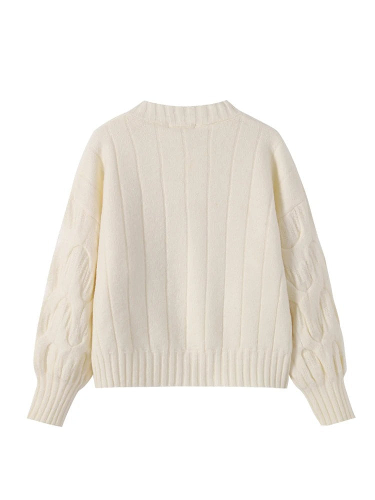 Women's V-Neck Knit Sweater with Large Bow – Elegant Batwing Sleeve Pullover