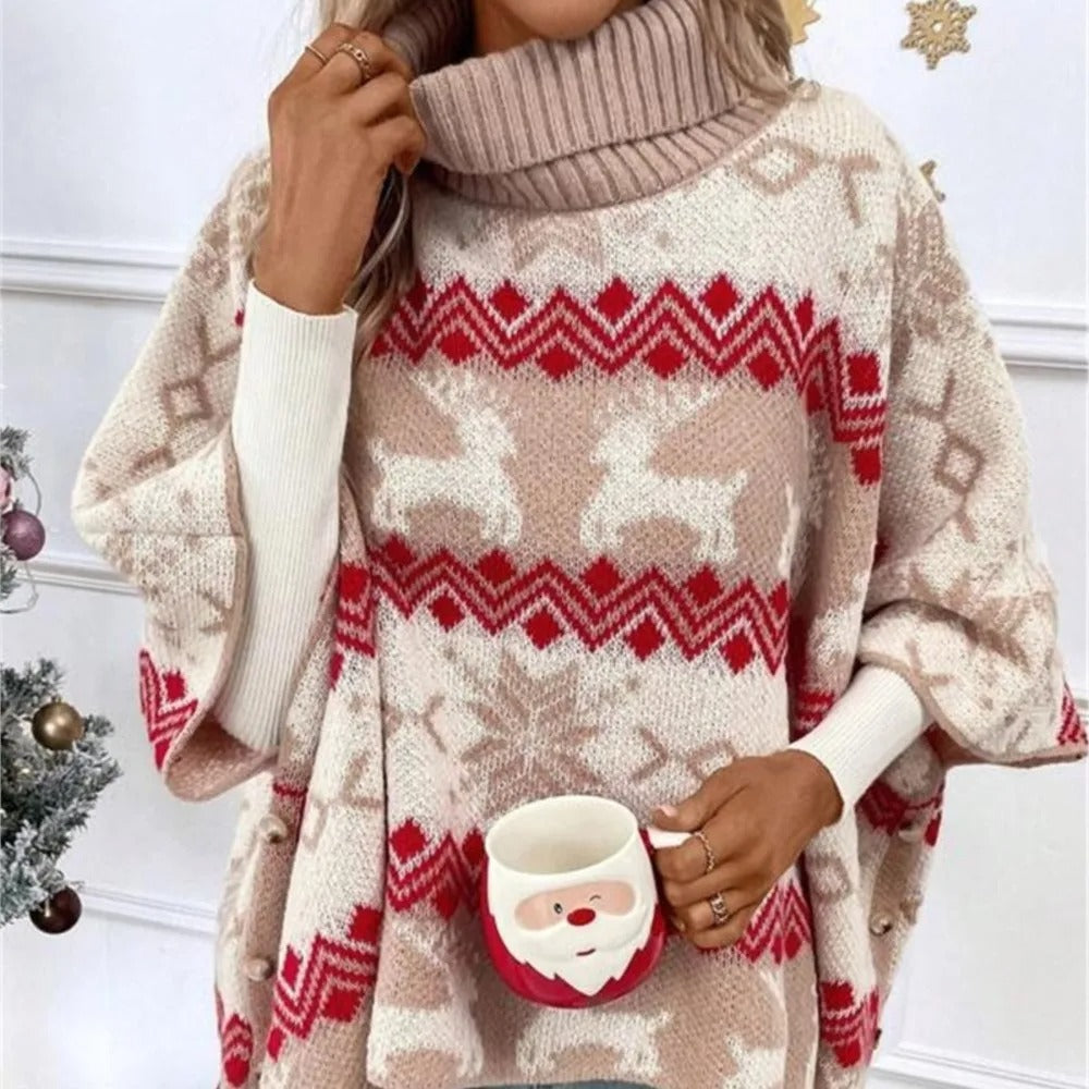 Women's Christmas Turtleneck Sweater – Loose Fit Batwing Sleeve Knit Pullover