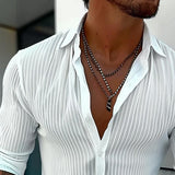 Men’s Striped Long Sleeve Shirt | Smart Lapel Collar
