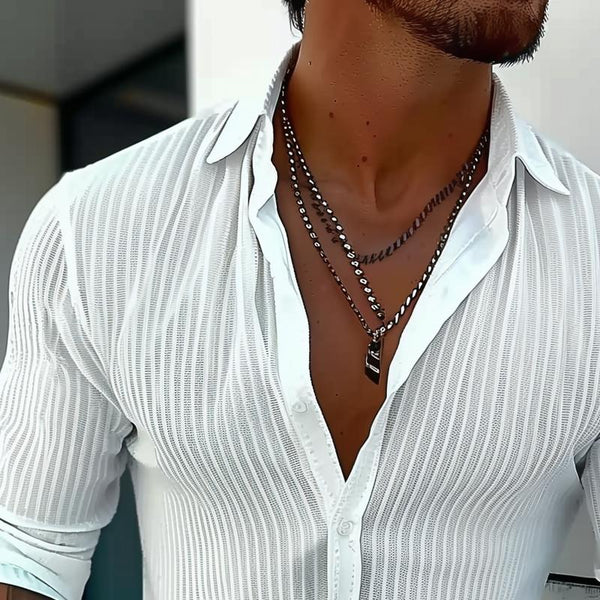 Men’s Striped Long Sleeve Shirt | Smart Lapel Collar