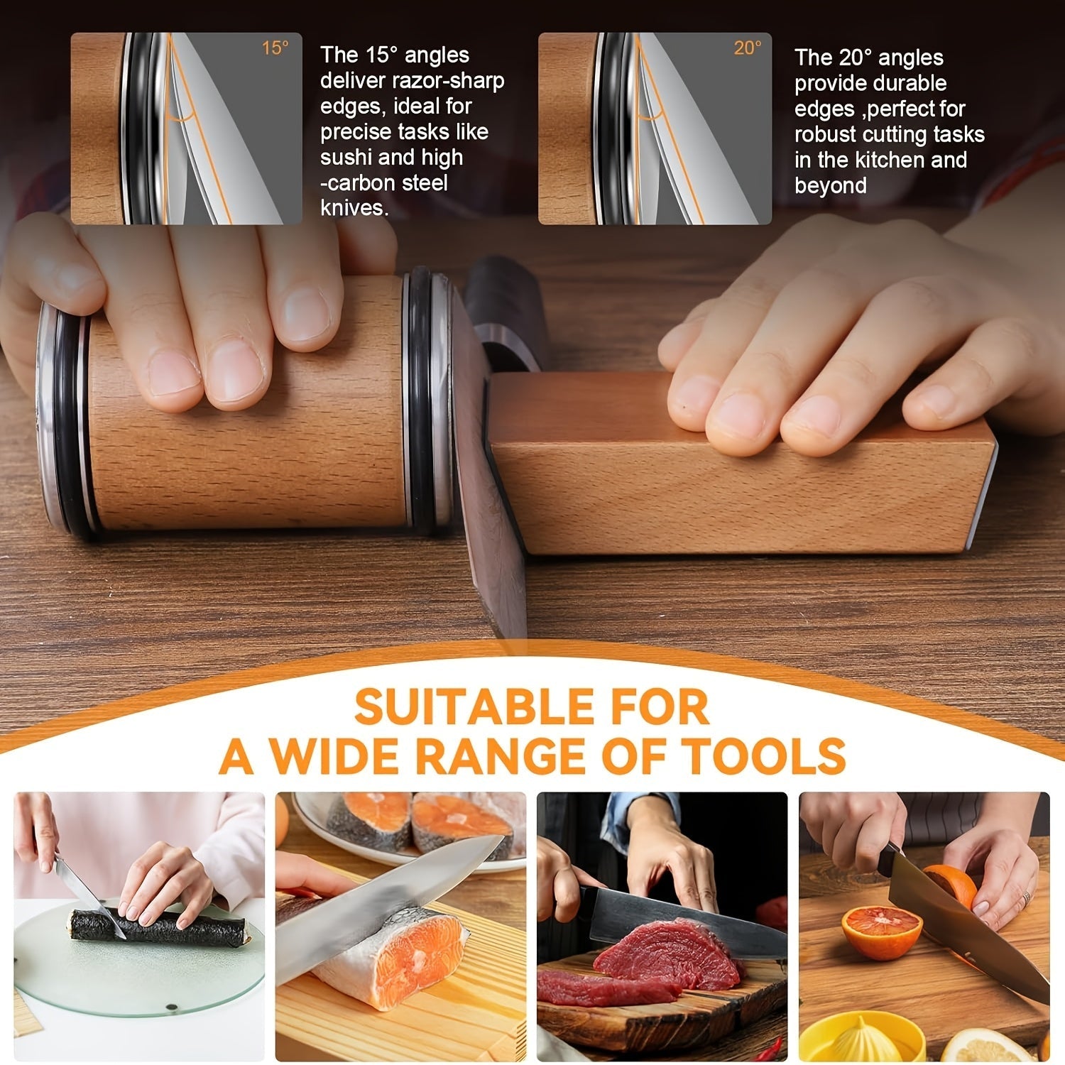 DuoCut Sharpening Stone Set | Diamond Stone with Magnetic Holder | 15° & 20° Sharpening Angles | Wood & Metal
