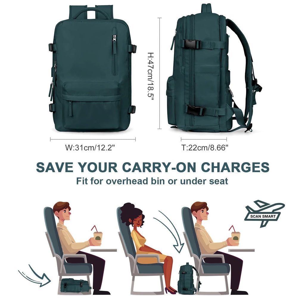Dámský cestovní batoh 35 l | Voděodolný a s USB portem | Ochrana proti krádeži a přihrádka na boty | Na turistiku, každodenní použití a cestování
