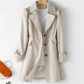 Fitted Single-Breasted Midi Trench Coat with Puff Sleeves