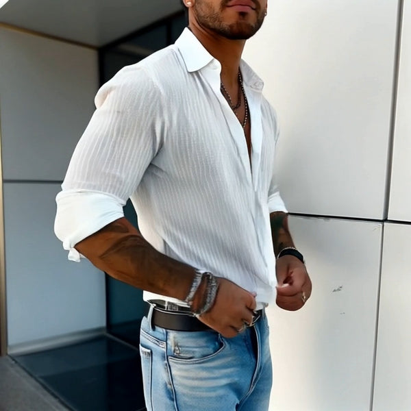 Men’s Striped Long Sleeve Shirt | Smart Lapel Collar