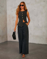Women’s Sleeveless Denim Co-Ord Set | Wide-Leg Jeans for Casual & Everyday Wear